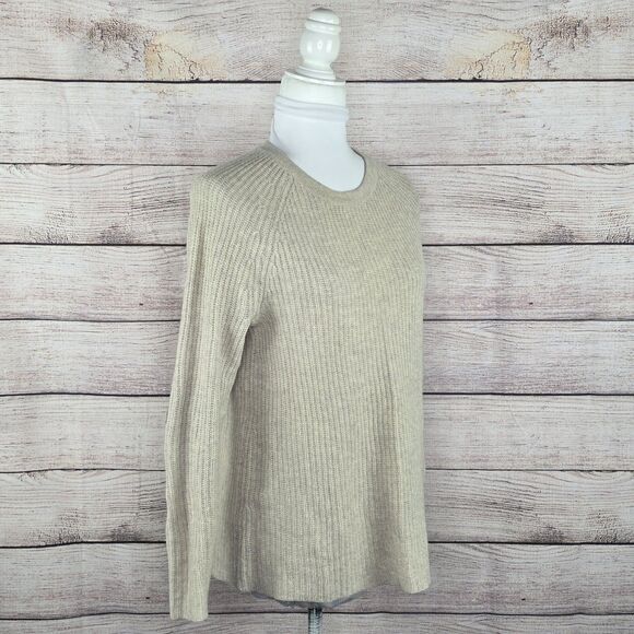 Madewell Elbow Patch Stadium Sweater Merino Wool Leather Small Brown - Picture 6 of 8